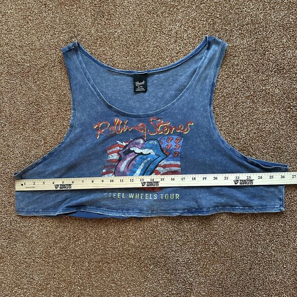 Rolling Stones Steel Wheels Tour Cropped Tank Tee Shirt XL Blue - Picture 5 of 6